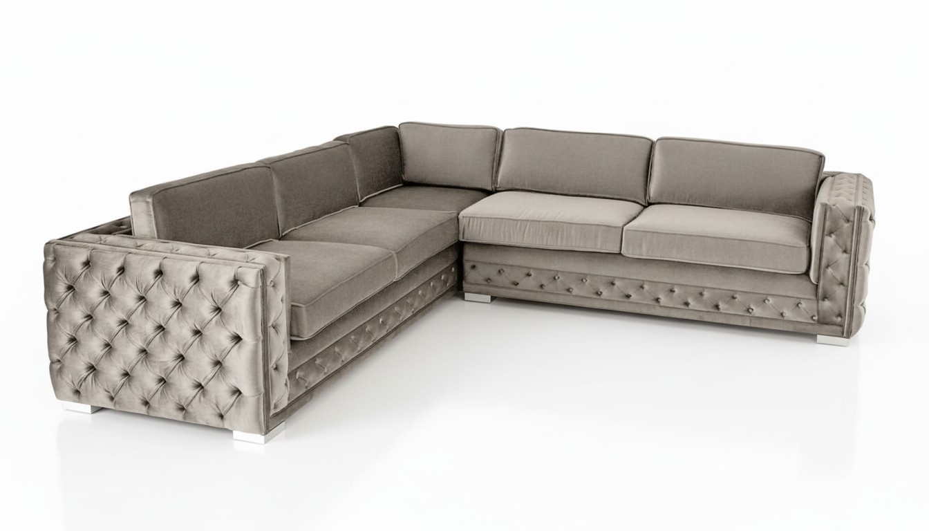 Ecksofa Wohnlandschaft Taupe Couch Eckgarnitur Polster Samt Stoff Möbel Design
