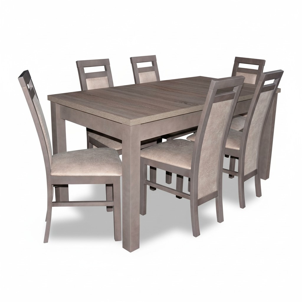 Edel Holz Tisch Set Garnitur 7tlg. Wohn Ess Zimmer 6x Sessel Stuhl Sitz Polster