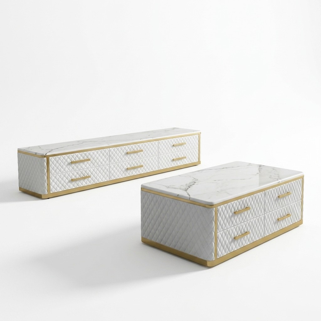 Edelstahl Sideboard Leder Marmor Imitation Stein Couchtische 200x40cm Tische