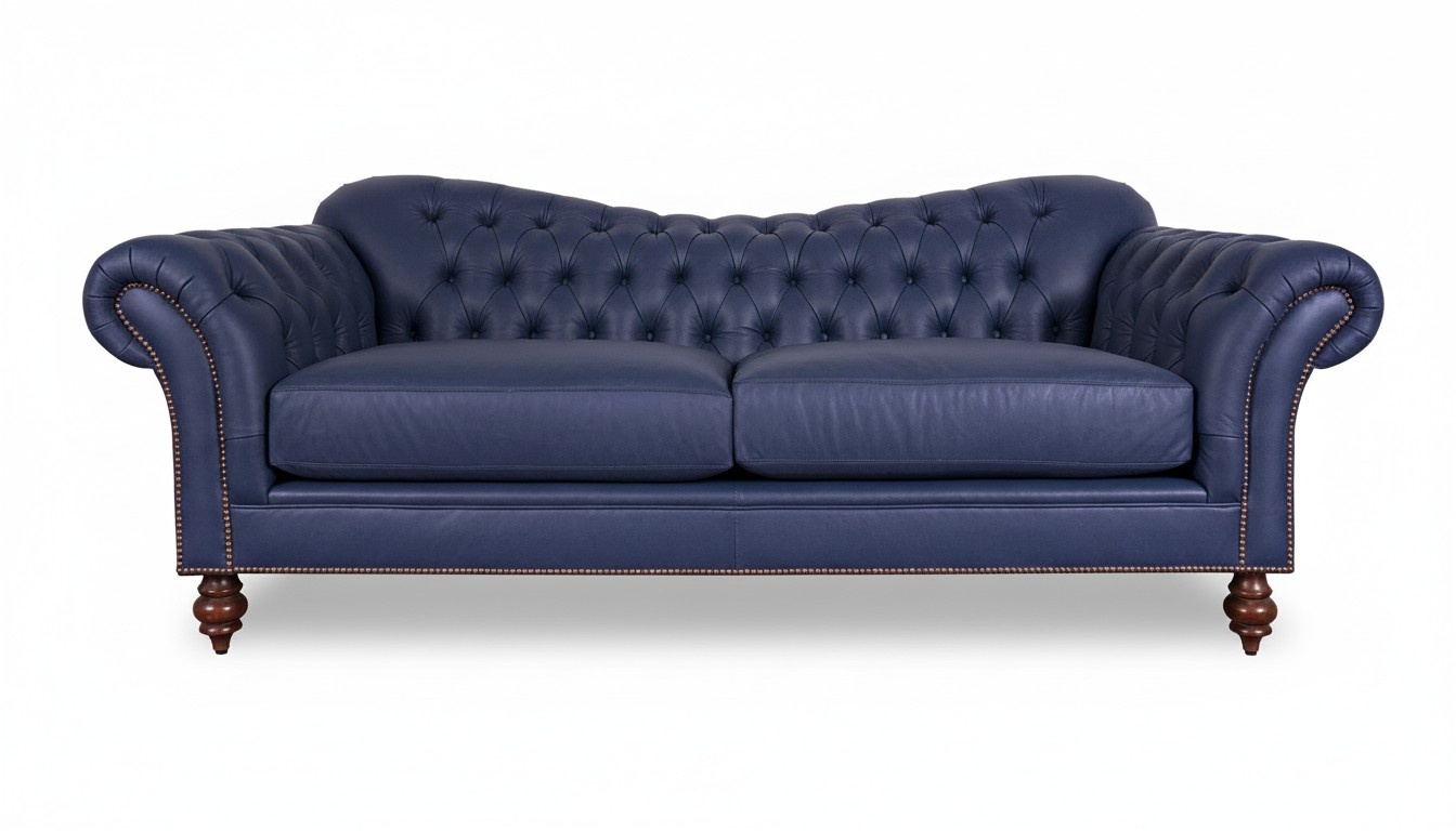 Edle Chesterfield Wohnzimmer Couch Blau Couchen Sofa Leder Sofas Garnitur