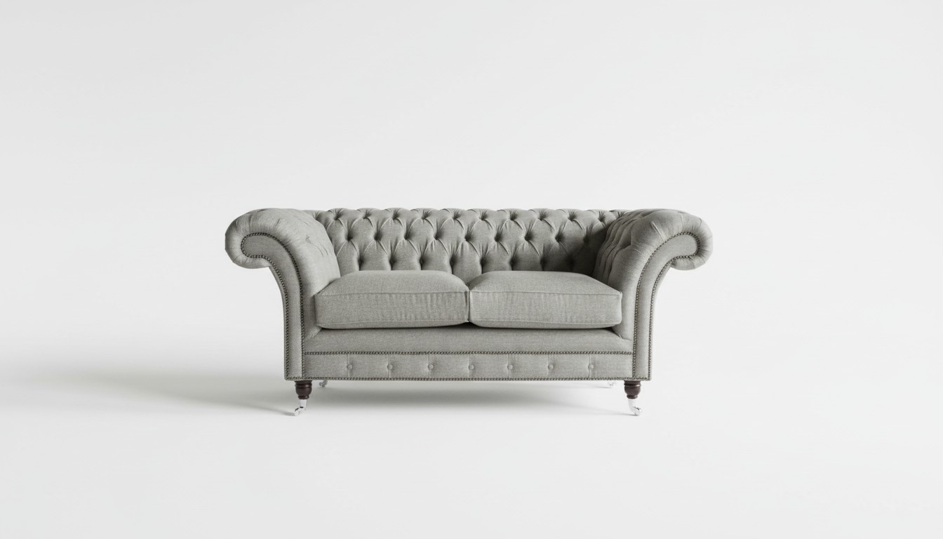 Edle 2 Sitzer Couch Polster Sofa Textil Stoff Grau Couchen Chesterfield