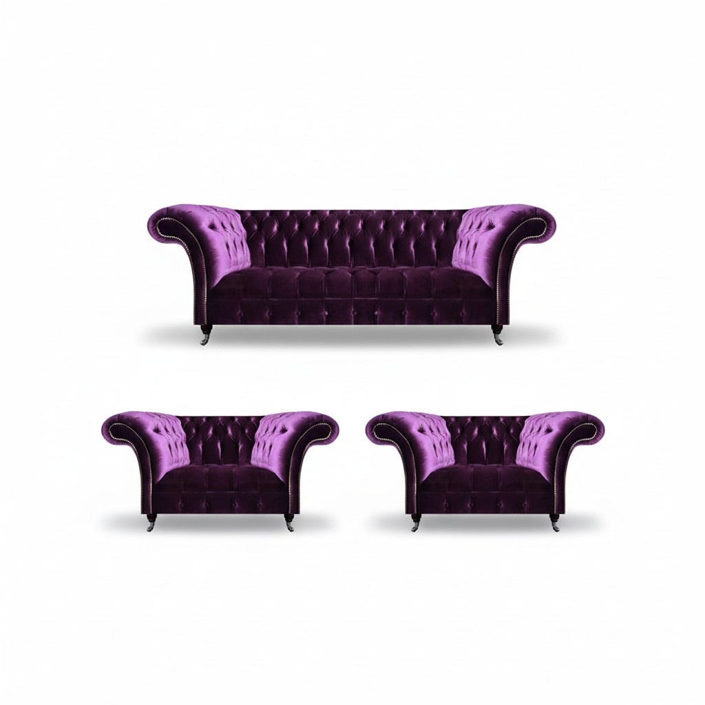 Edle Chesterfield Lila Garnitur Designer Sofas Wohnzimmer Couchen 3tlg