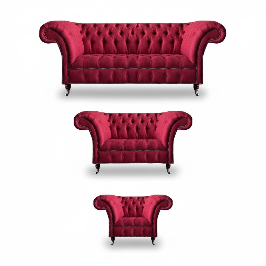 Edle Chesterfield Rosa Sitzgarnitur Wohnzimmer Designer Textil Couchen