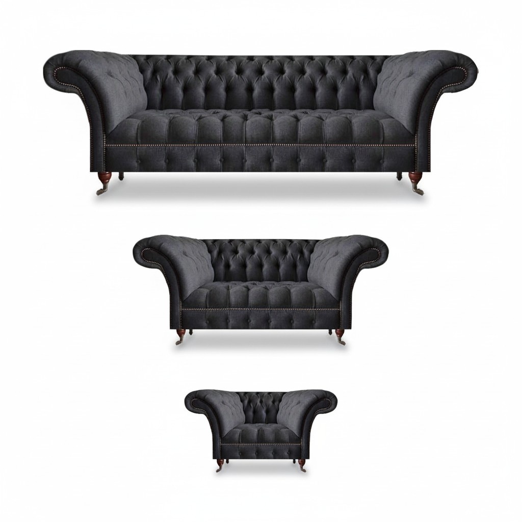 Edle Chesterfield Schwarze Couchgarnitur Polstermöbel Wohnzimmer Sofas