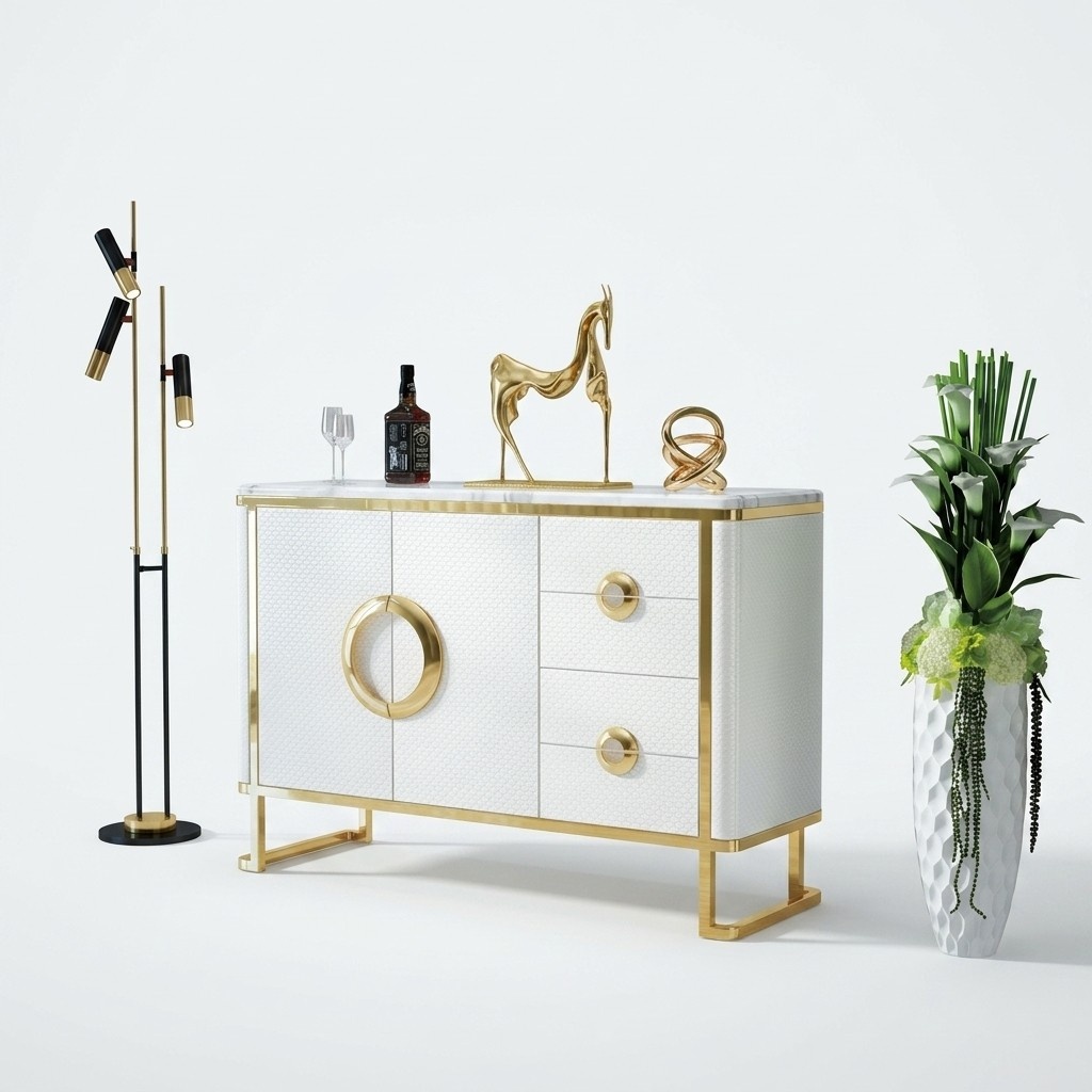 Edle Design Kommode Sideboard Italienische Kommoden Lowboards Leder Weiß Möbel