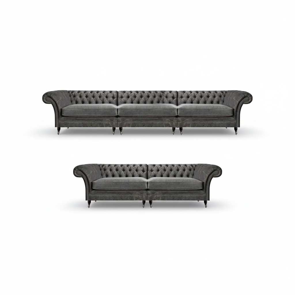 Edle Graue Chesterfield Sofas Exklusive Wohnzimmer Couchen Polster Möbel