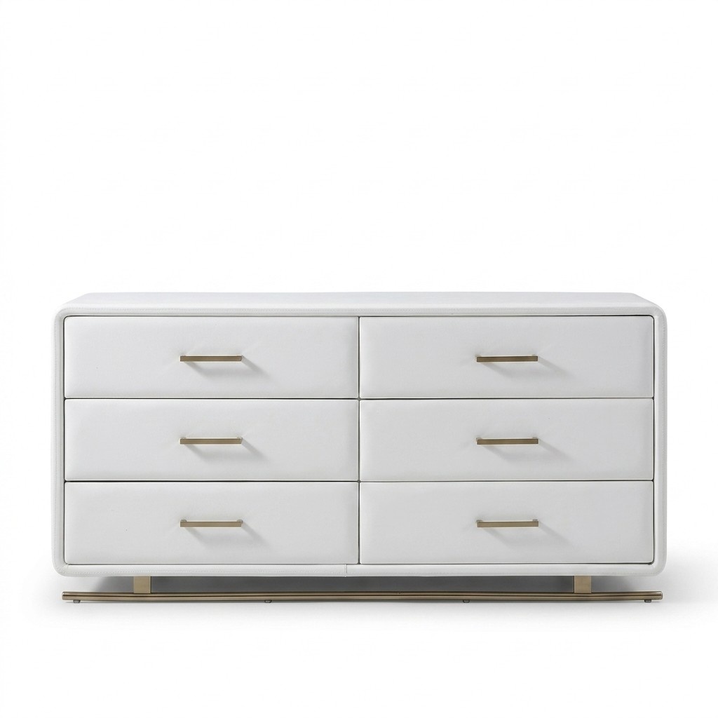 Edle Luxus gepolsterte Sideboard Schrank Kommode Weiß Leder Anrichte