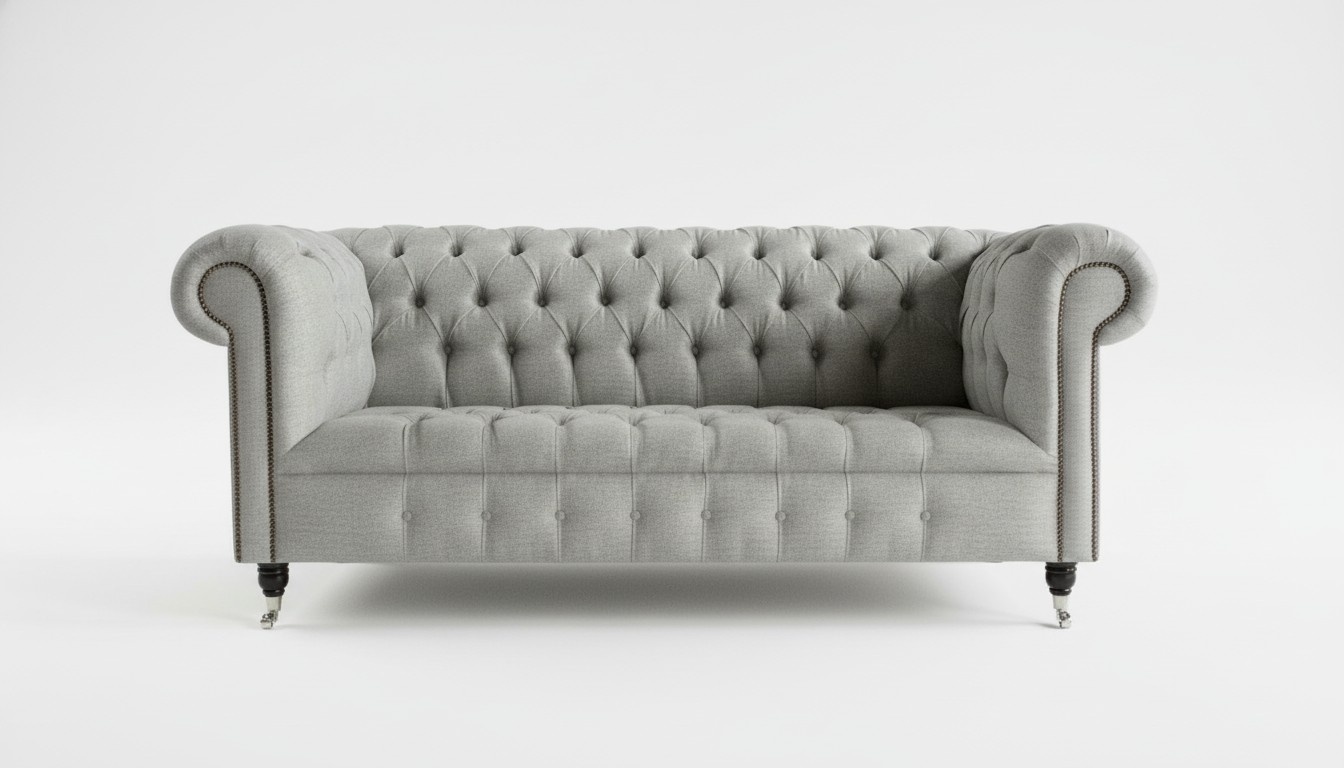 Edle Möbel Wohnzimmer Couch Leder Sofa Polster Chesterfield Graue