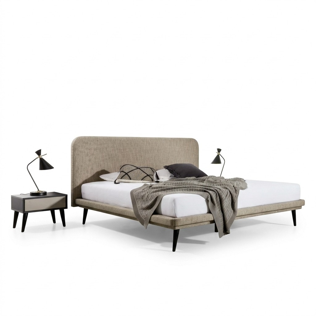 Edle Schlafzimmer Möbel Braunes Textil Bett Designer 2x Nachttische