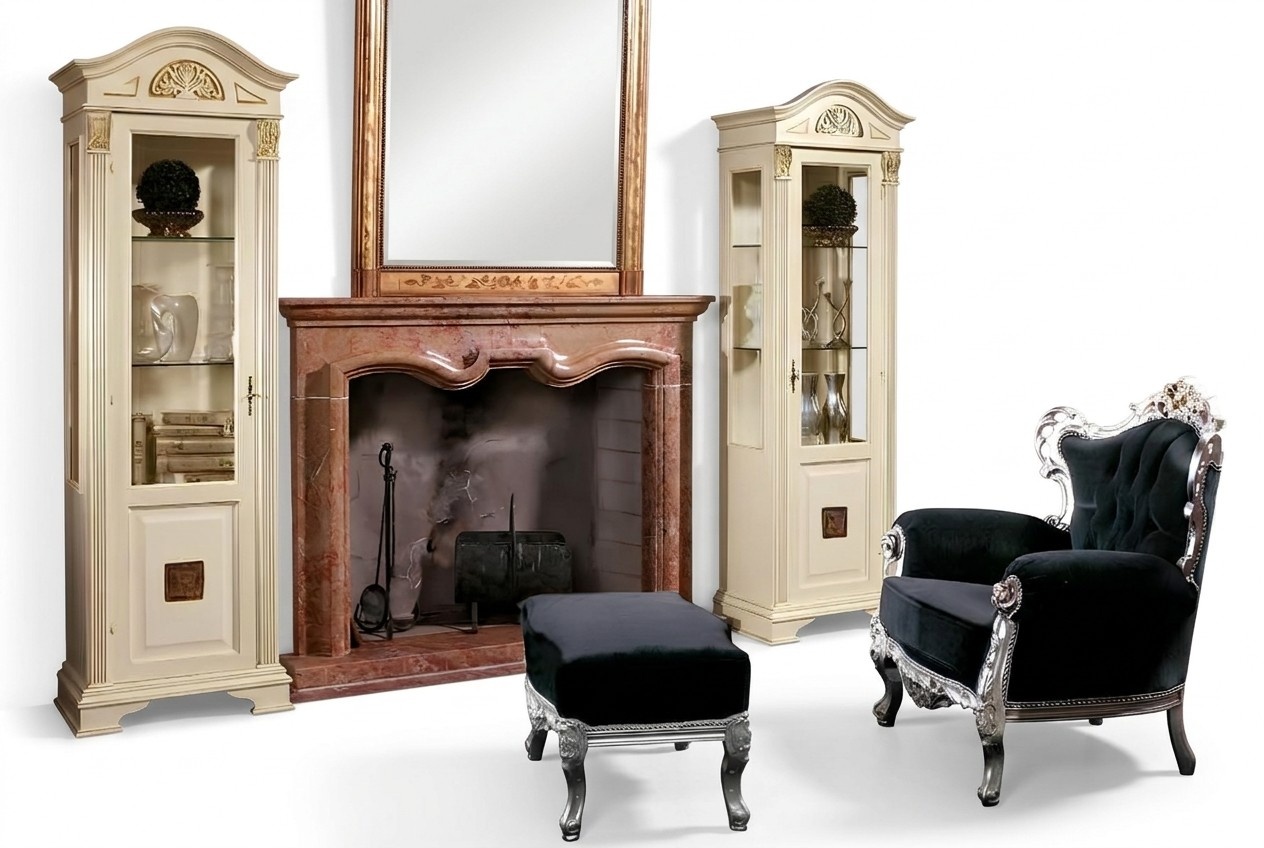 Edle Vitrine Antik Stil Schrank Schaufenster Wohnzimmer Glas Neu Massivholz