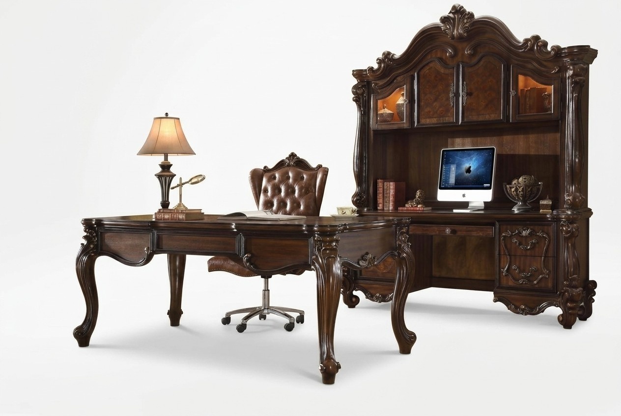 Edles Luxus Büro Zimmer Set Schreibtisch + Sessel + Computertisch mit Regalen