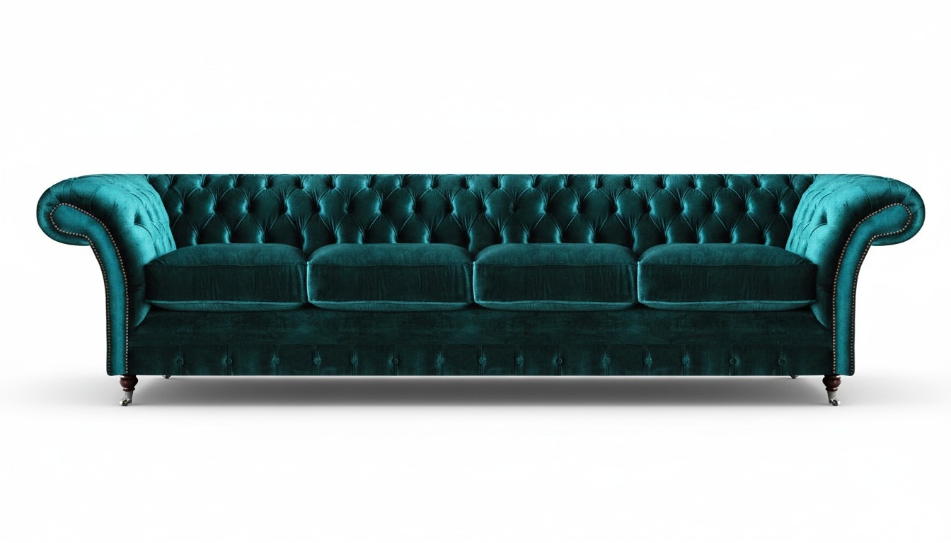 Elegante Chesterfield Grüne Polstercouch Moderner Vieristzer Textilsofa
