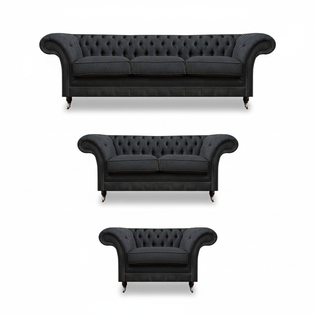 Elegante Graue Chesterfield Wohnzimmer Sofas Designer Couchen 3tlg Set