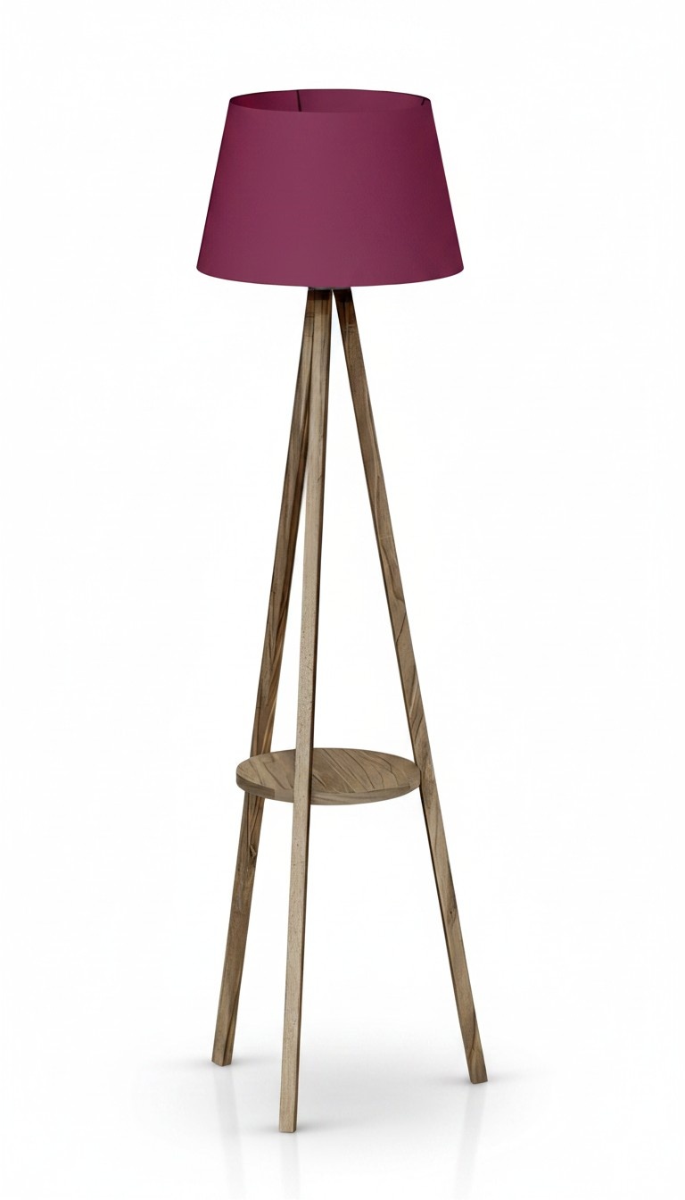 Elegante lila Holz Stehlampe mit Regal modern
