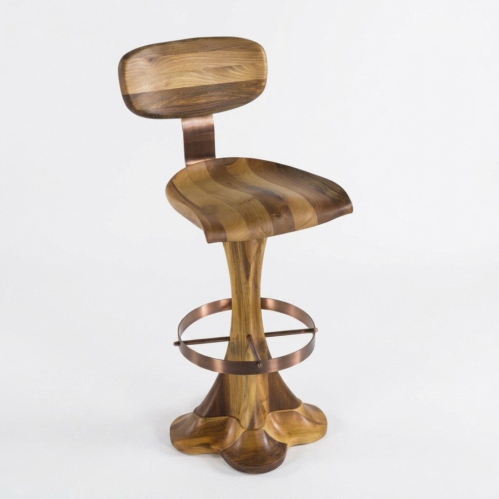 Eleganter brauner Holz-Hocker für Wohn- und Esszimmer