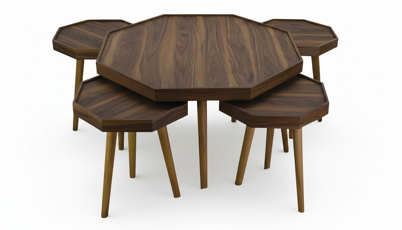 Eleganter brauner Holztischset mit Couchtisch und Beistelltischen