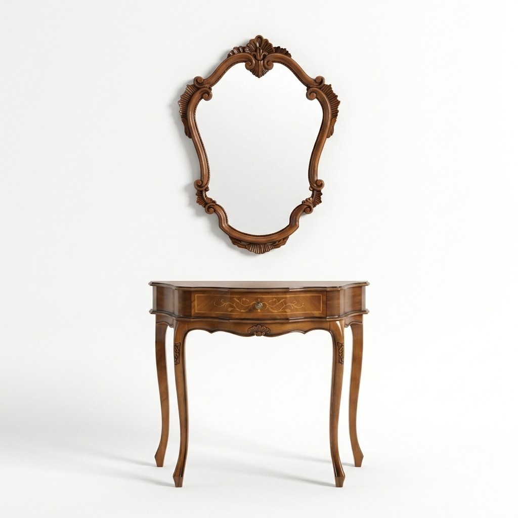 Eleganter Brauner Konsolentisch Spiegel Klassisch Schlafzimmer Set