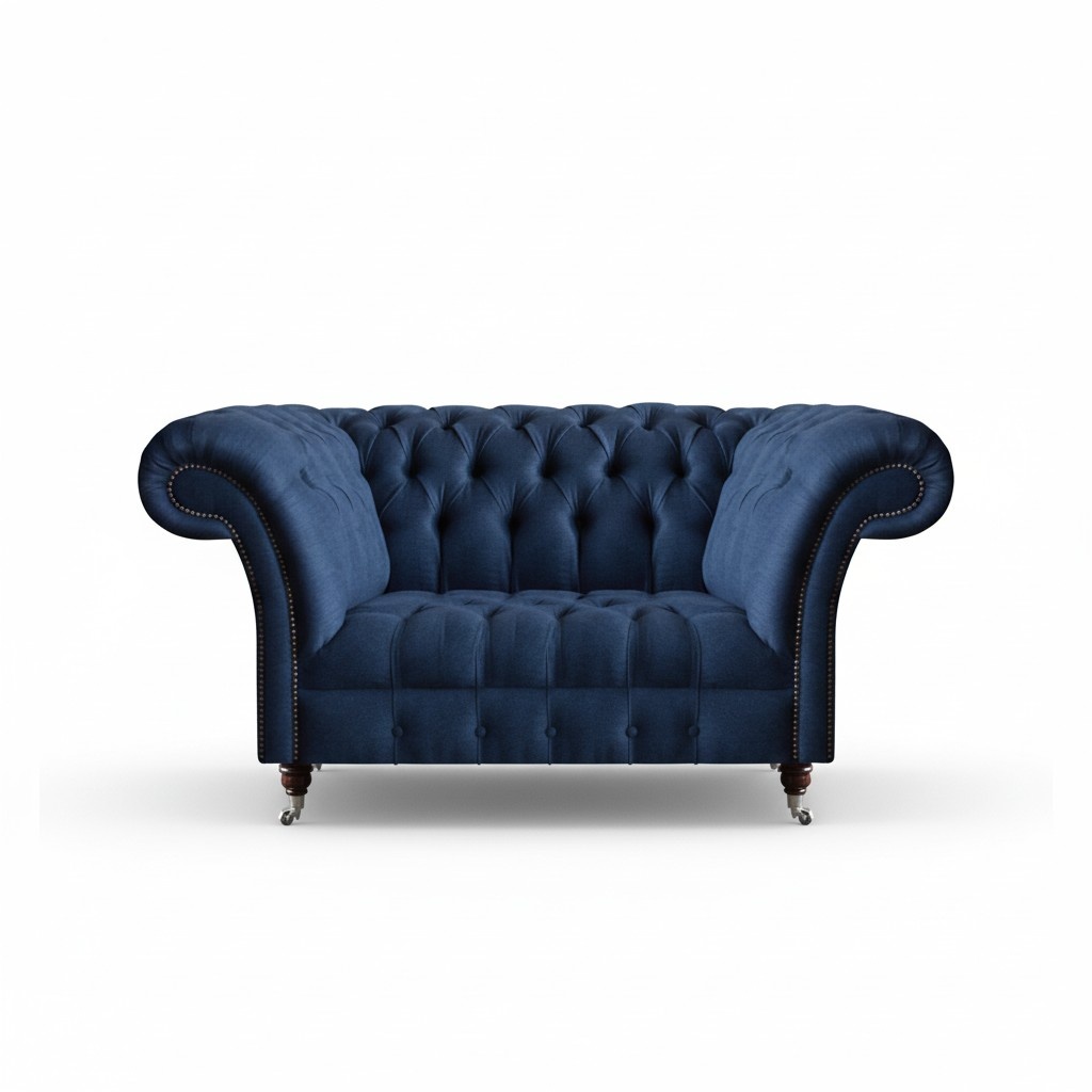Eleganter Chesterfield Zweisitzer Blaues Textilsofa Wohnzimmer Couchen