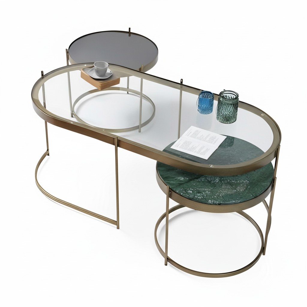 Eleganter Couchtisch mit integriertem Beistelltisch-Design Oval