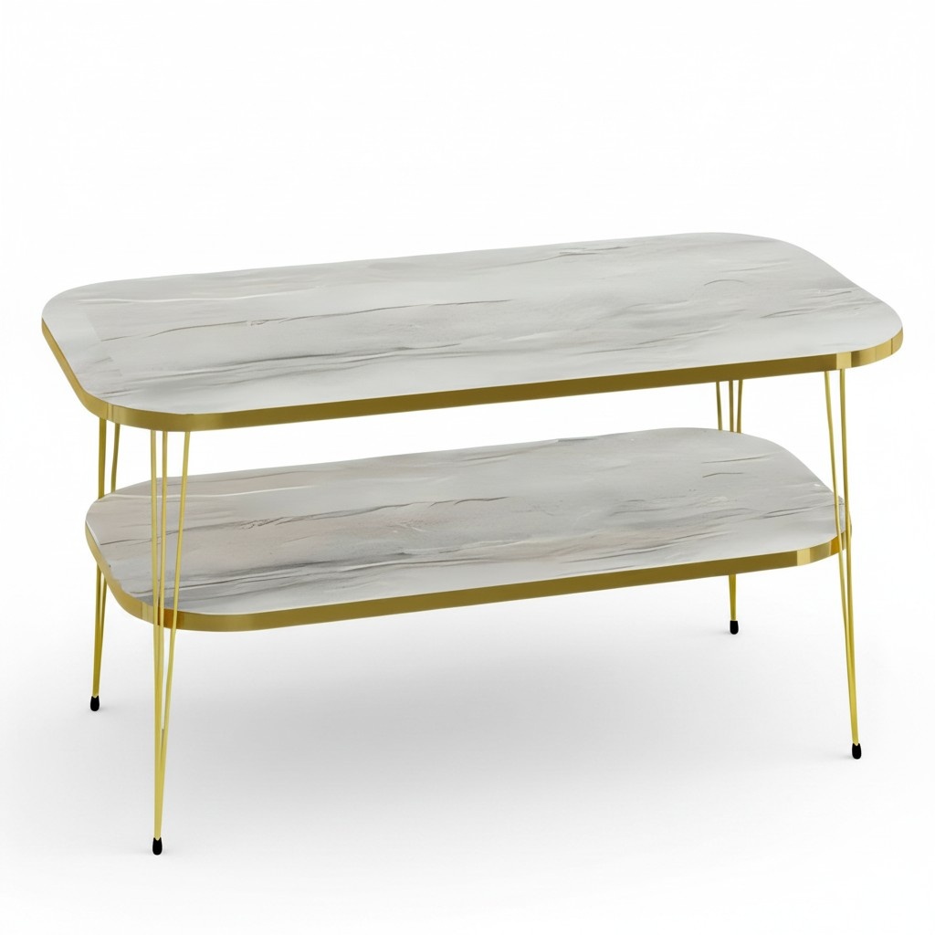 Eleganter grauer Couchtisch aus Holz mit Edelstahl für modernes