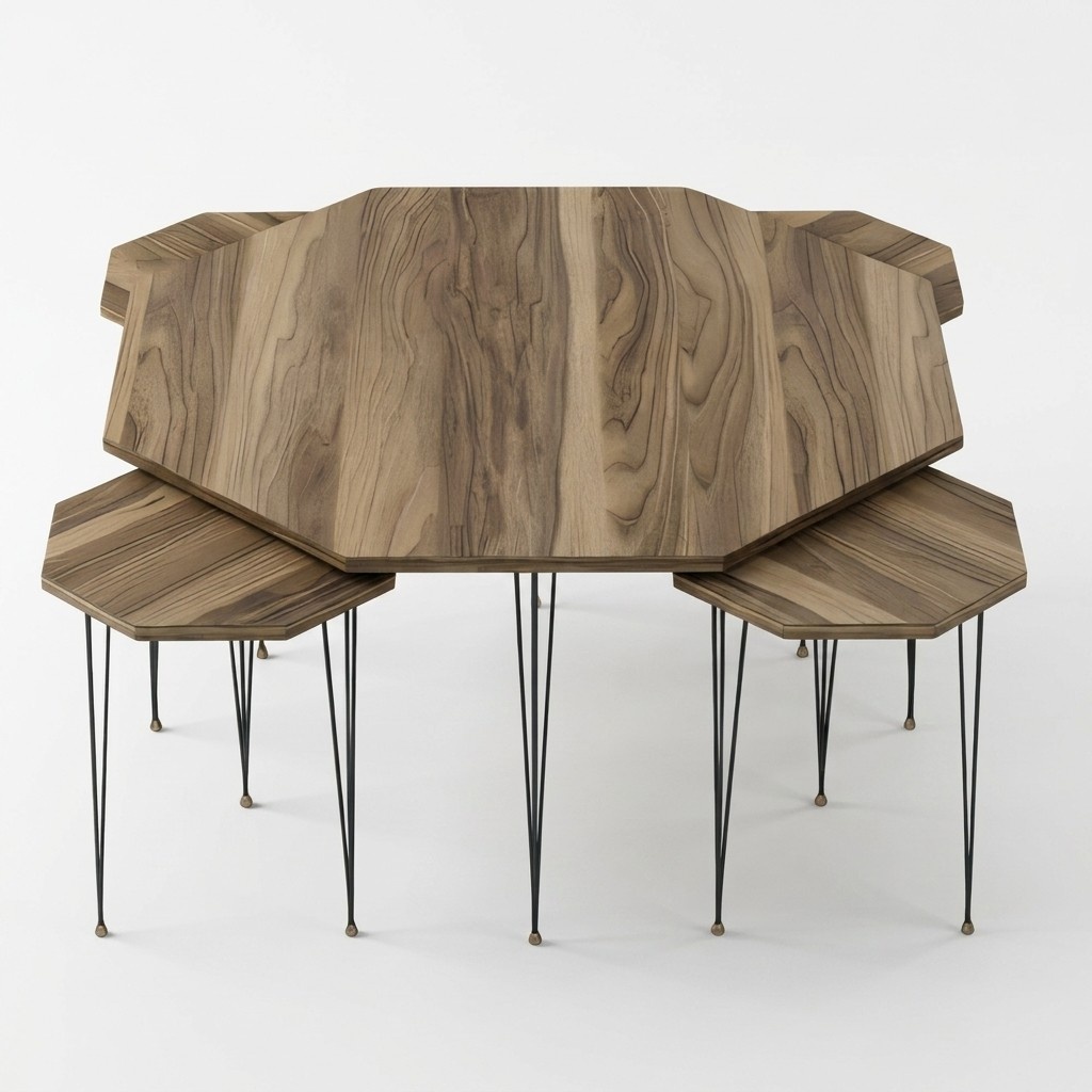 Eleganter Holz-Couchtisch mit Beistelltischen in Braun