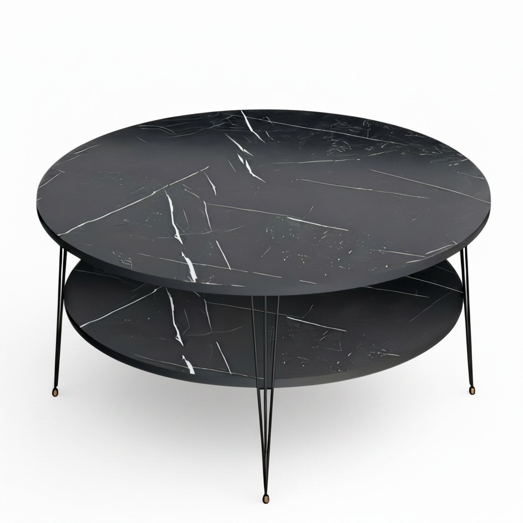 Eleganter schwarzer Couchtisch aus Holz mit Edelstahl-Design