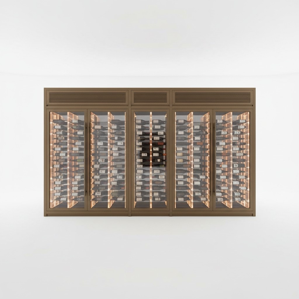 Eleganter Weinschrank aus Edelstahl in Gold mit Dual-Zonen-Kühlung