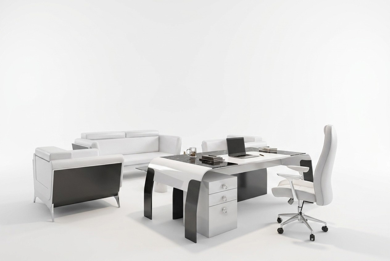 Eleganter weißer Holzarbeitszimmer-Set mit Schreibtisch und Bürostuhl