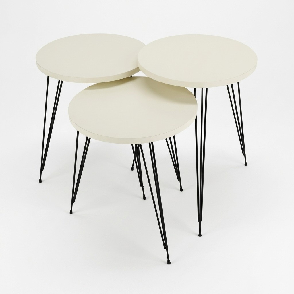 Elegantes Beigefarbenes Couchtisch-Set aus Holz und Metall