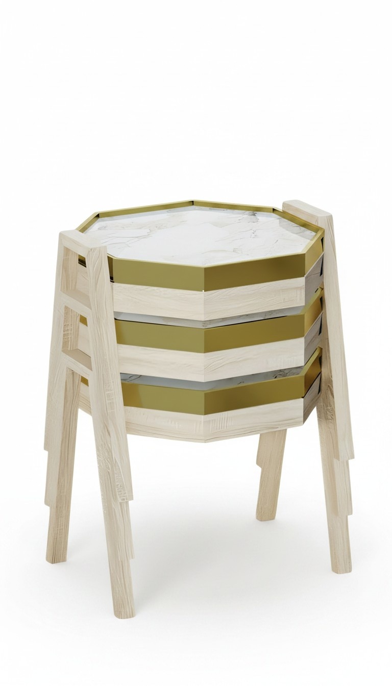 Elegantes Beigefarbenes Couchtisch-Set aus Holz im modernen Stil