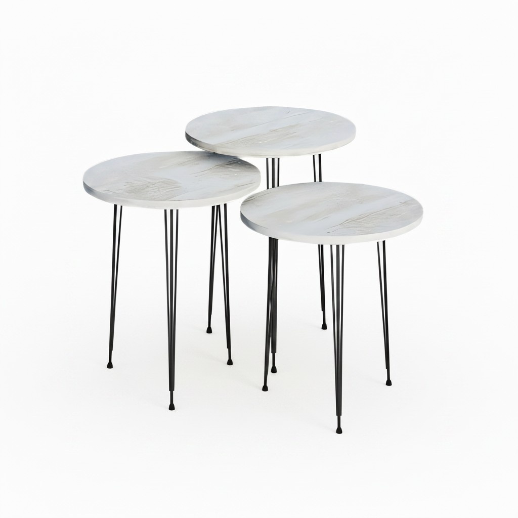 Elegantes Beigefarbenes Couchtisch-Set aus Holz und Metall