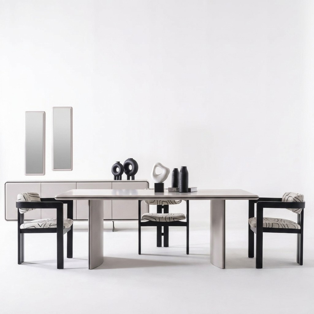 Elegantes Beiges 7-tlg. Esszimmer Set aus Holz mit modernen Design
