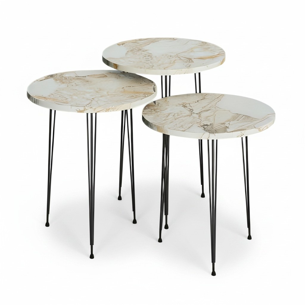 Elegantes Beiges Couchtisch-Set aus Holz und Metall