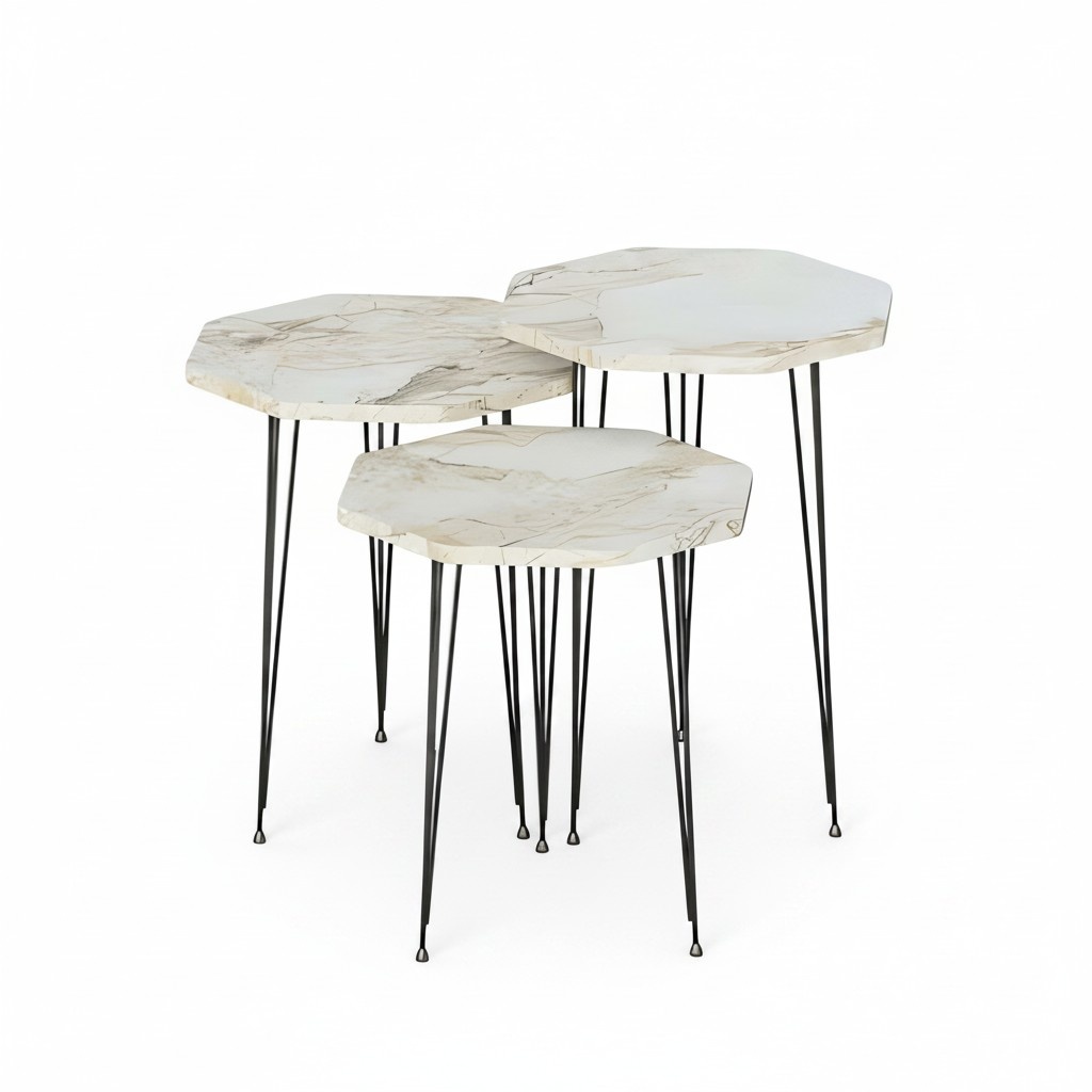 Elegantes Beiges Couchtisch-Set aus Holz und Metall