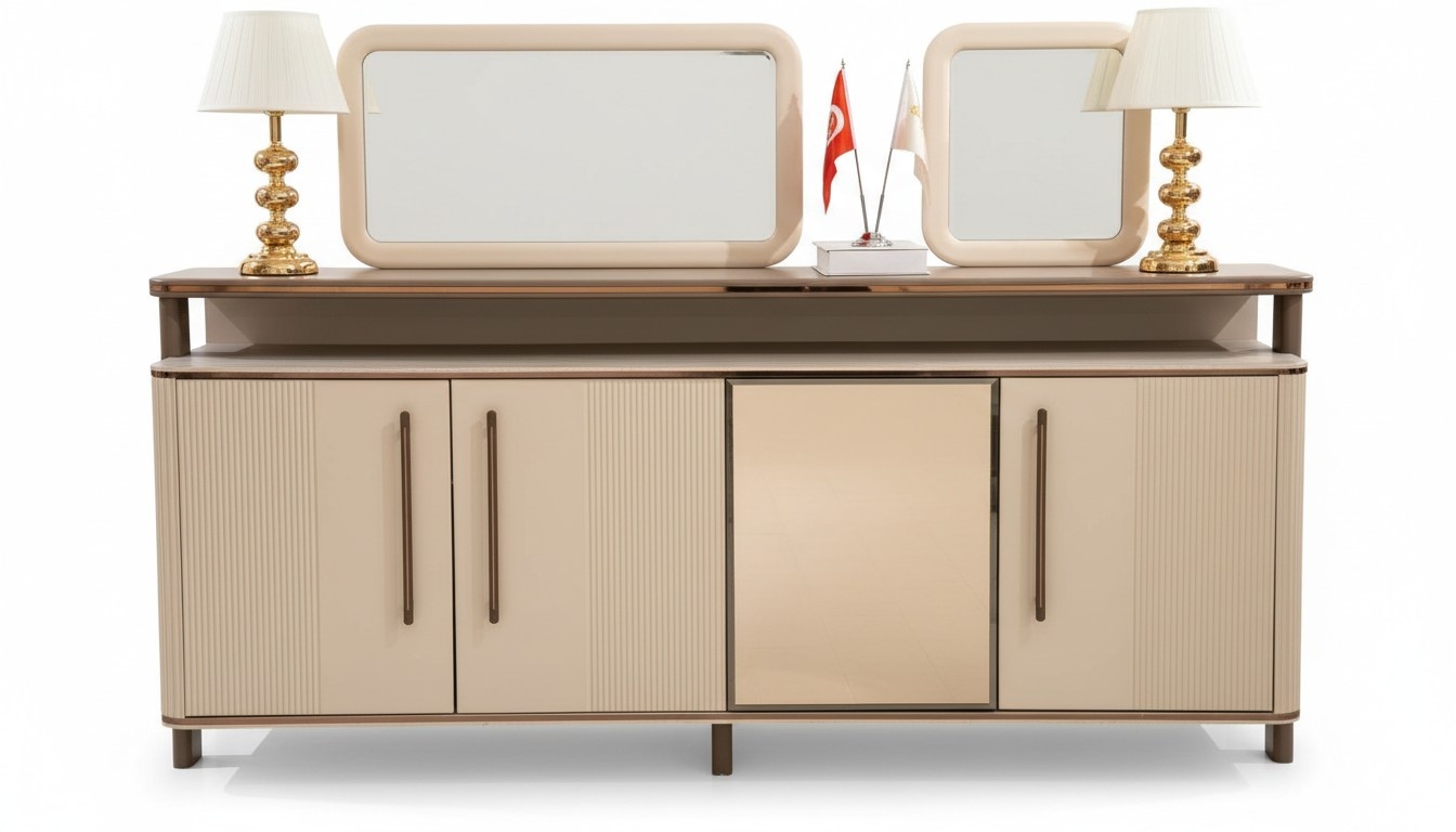 Elegantes Beiges Holz Sideboard mit Spiegel modern