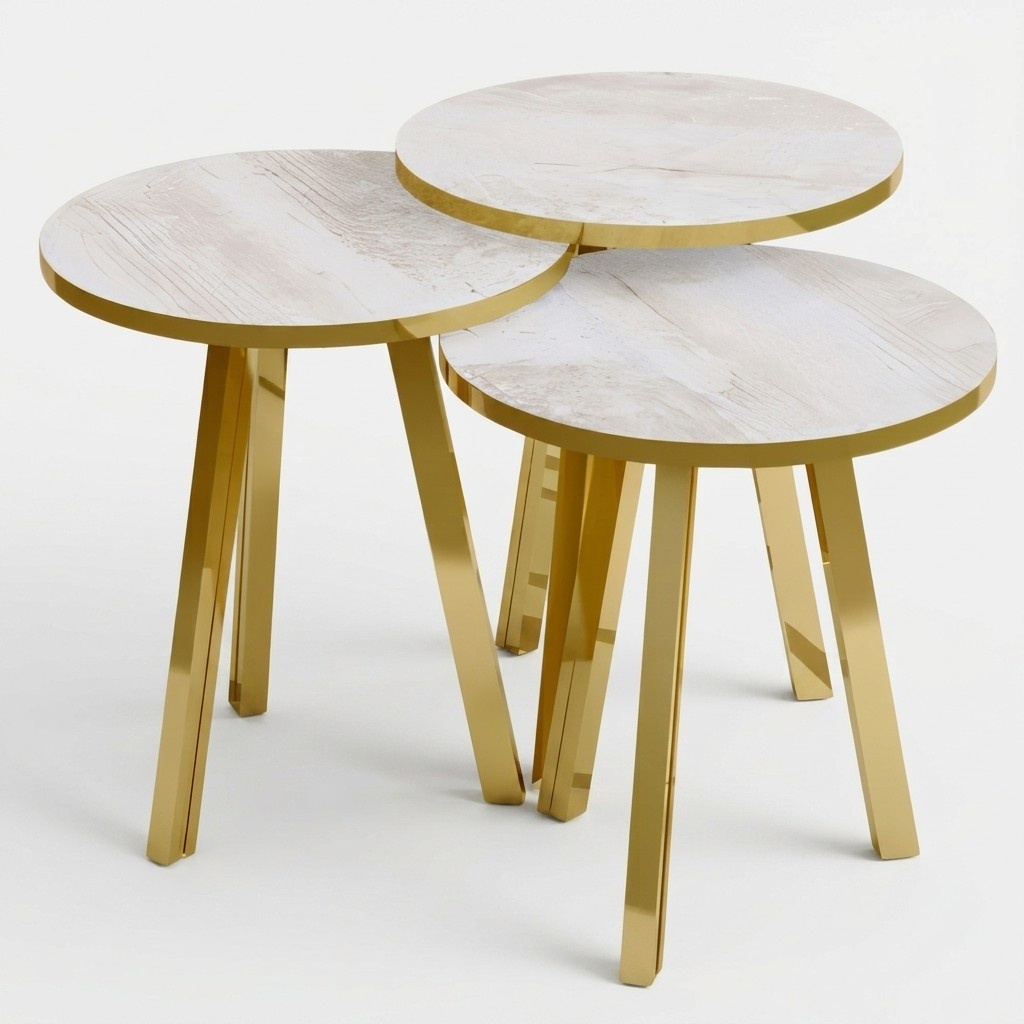 Elegantes Beiges Holz- und Metall Couchtisch-Set im modernen Stil