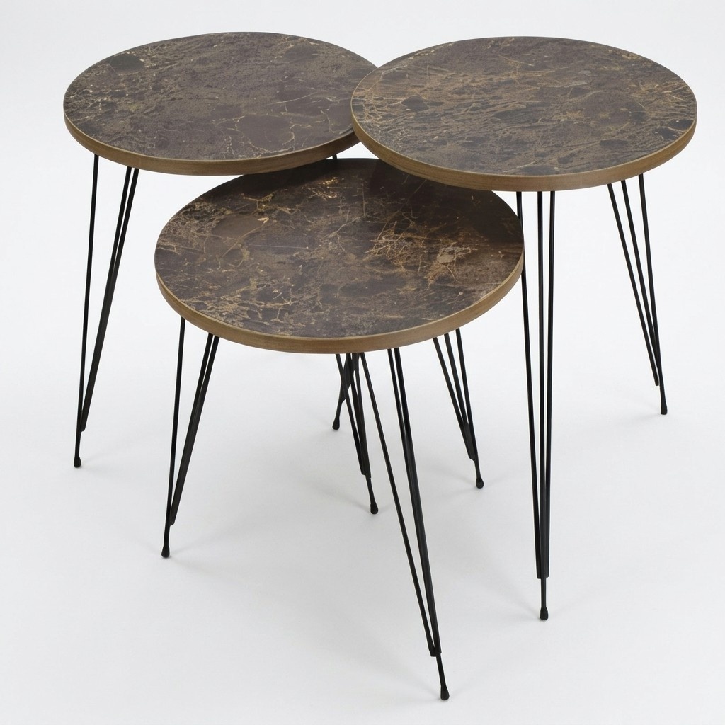 Elegantes braunes Couchtisch-Set aus Holz und Metall