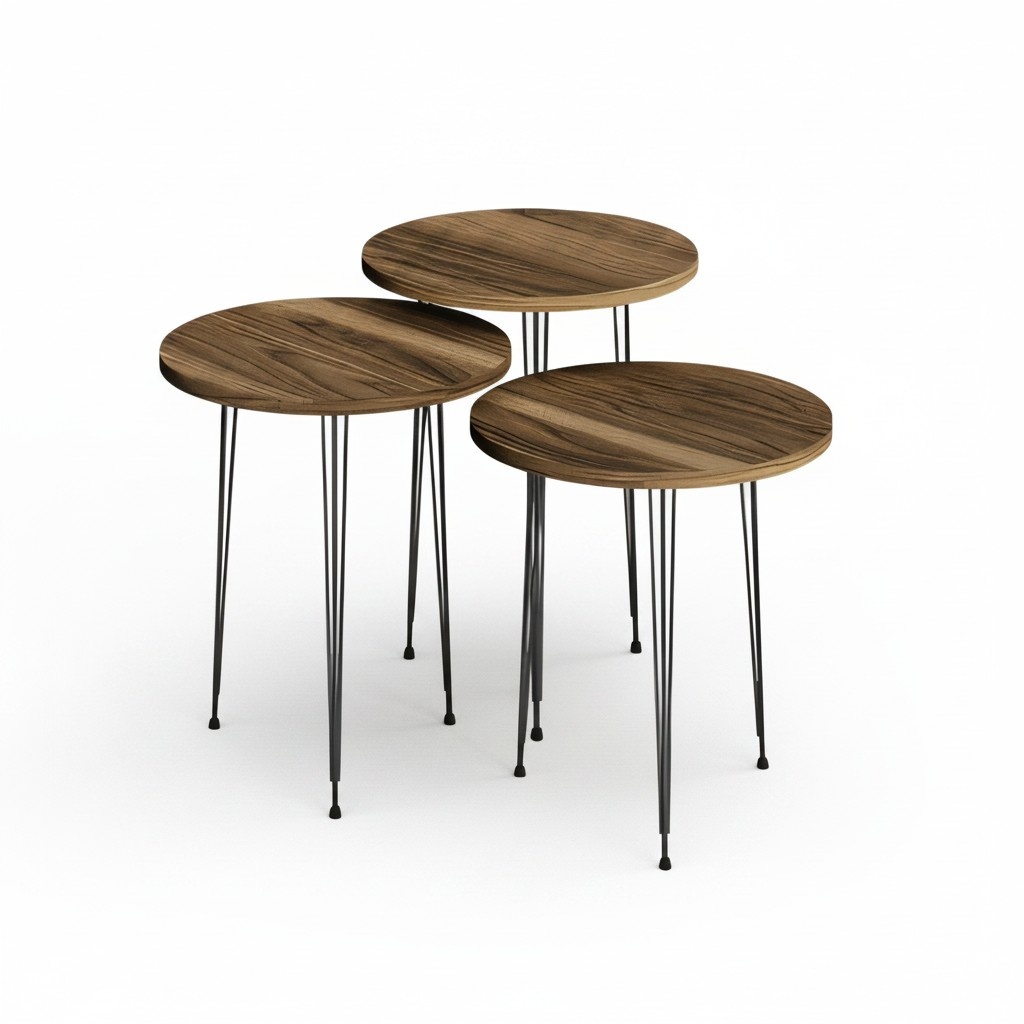 Elegantes braunes Couchtisch-Set aus Holz und Metall