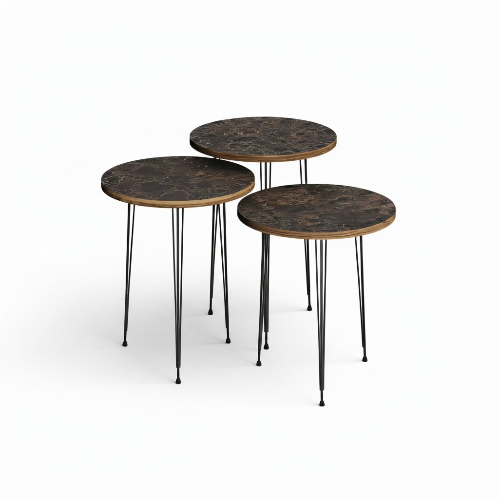 Elegantes braunes Couchtisch-Set aus Holz und Metall