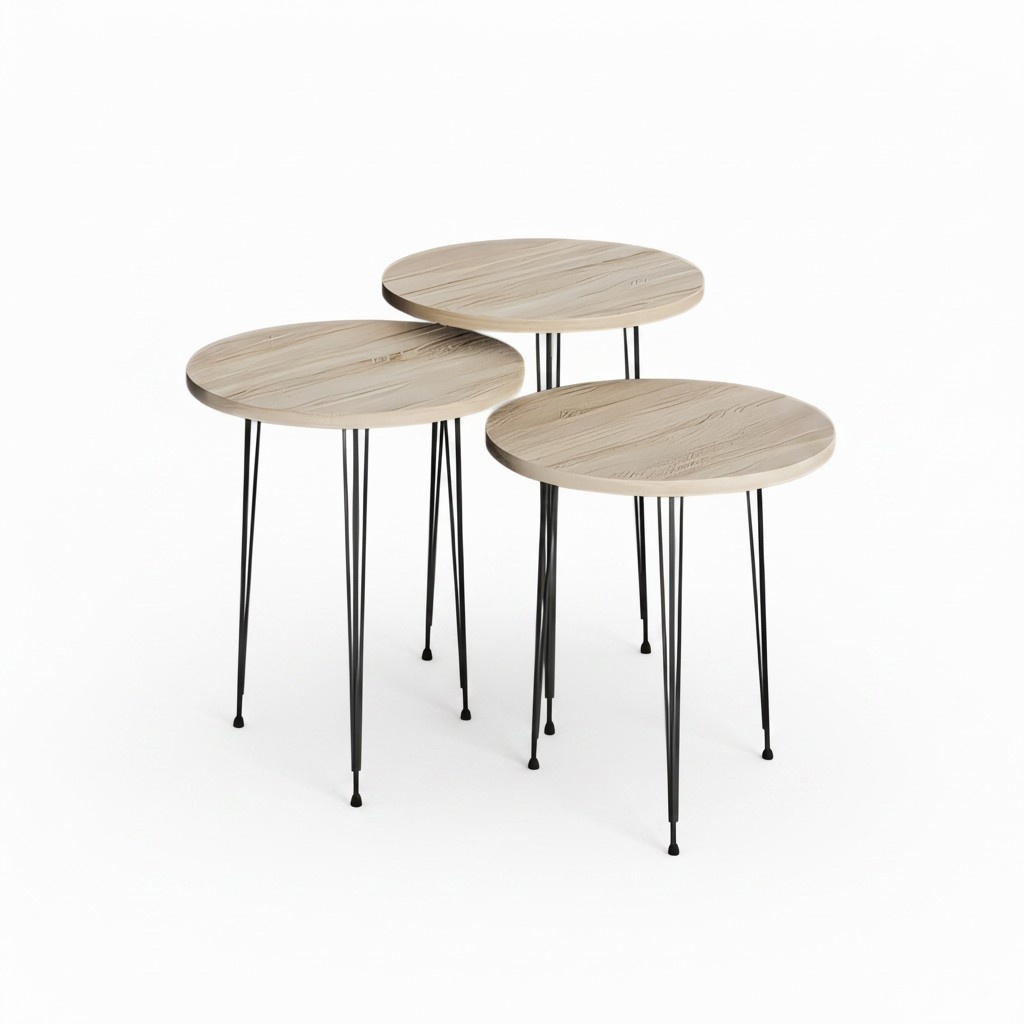 Elegantes braunes Couchtisch-Set aus Holz und Metall