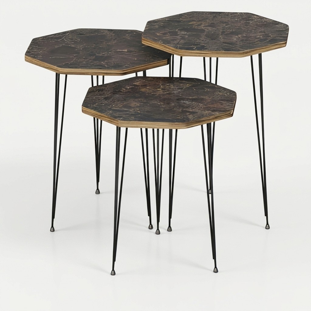 Elegantes braunes Couchtisch-Set aus Holz und Metall