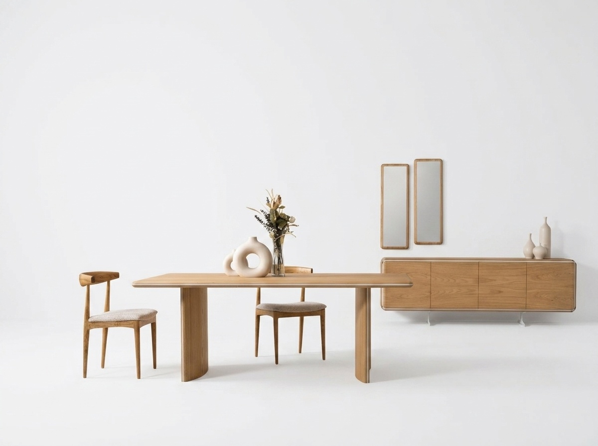 Elegantes braunes Esstisch-Set aus Holz mit 6 Stühlen Sideboard
