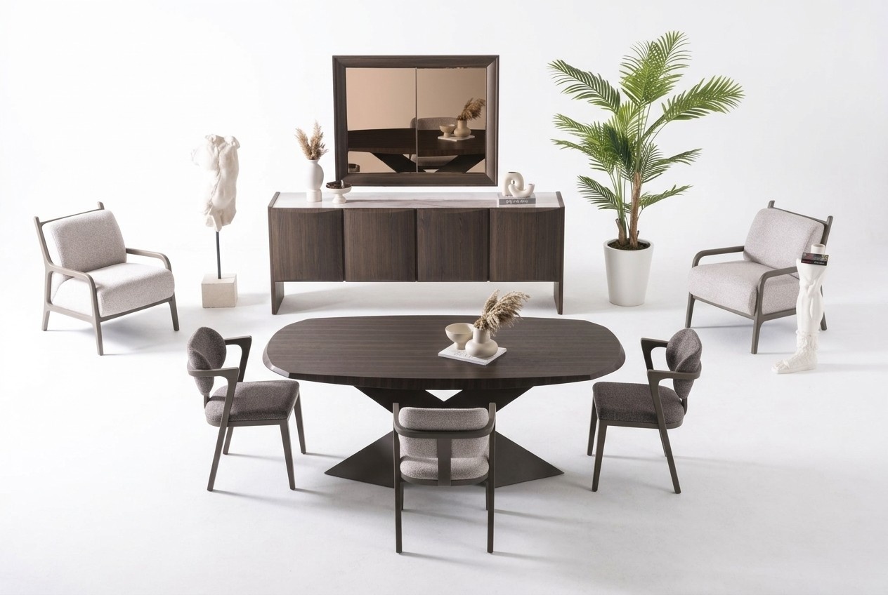 Elegantes braunes Esstisch- und Stuhl-Set aus Holz
