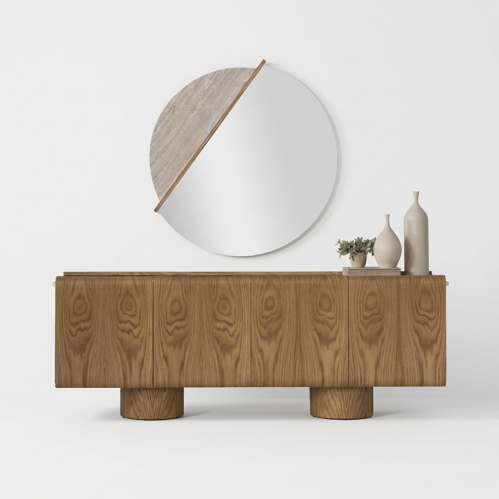 Elegantes braunes Esszimmer Set mit Sideboard und Spiegel in modernem