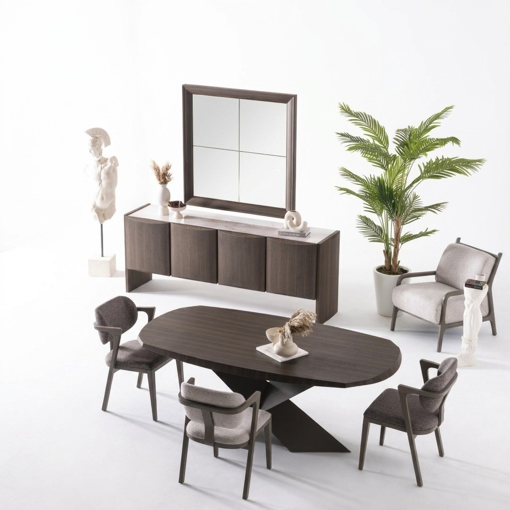 Elegantes braunes Esszimmer Set aus Holz mit Esstisch, Stühlen