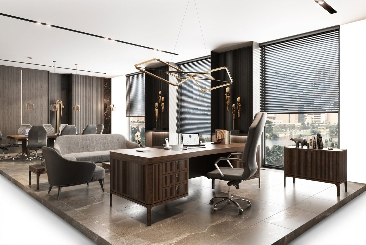 Elegantes braunes Holz-Arbeitszimmer-Set mit Schreibtisch