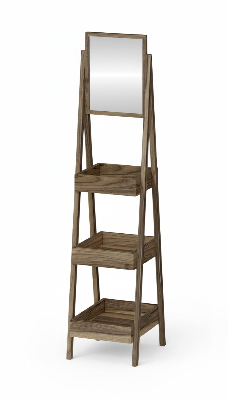 Elegantes braunes Holzregal mit Spiegel modern, stilvoll