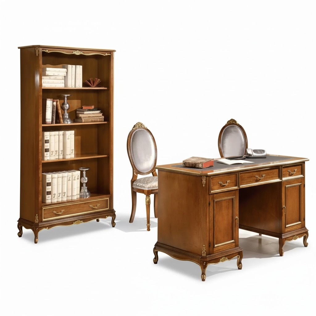 Elegantes braunes Holzschreibtisch Bücherregal Büromöbel Sets 2tlg. Set