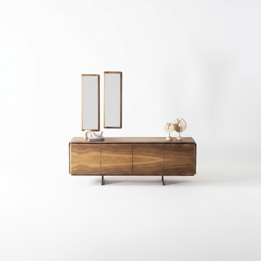 Elegantes braunes Holzsideboard mit Spiegel in warmem Braun