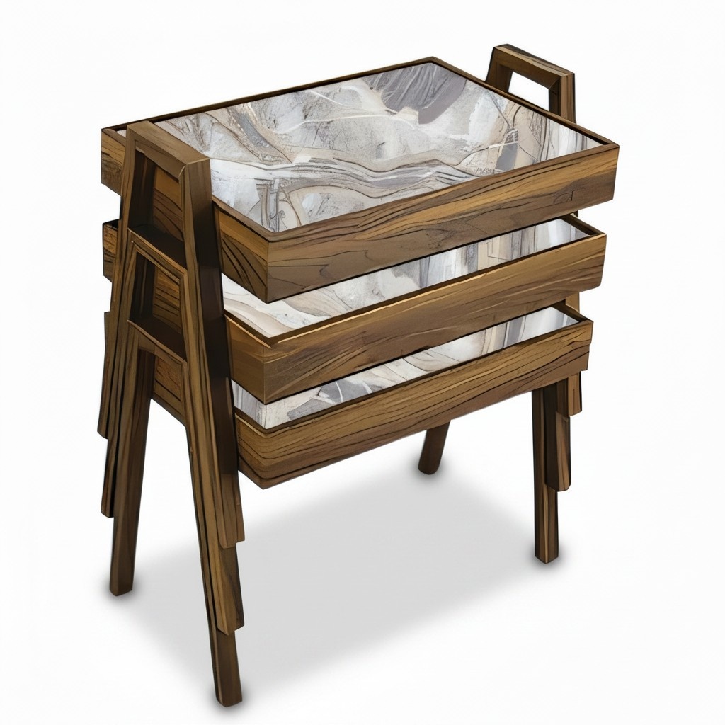 Elegantes graues Couchtisch-Set aus Holz im modernen Design
